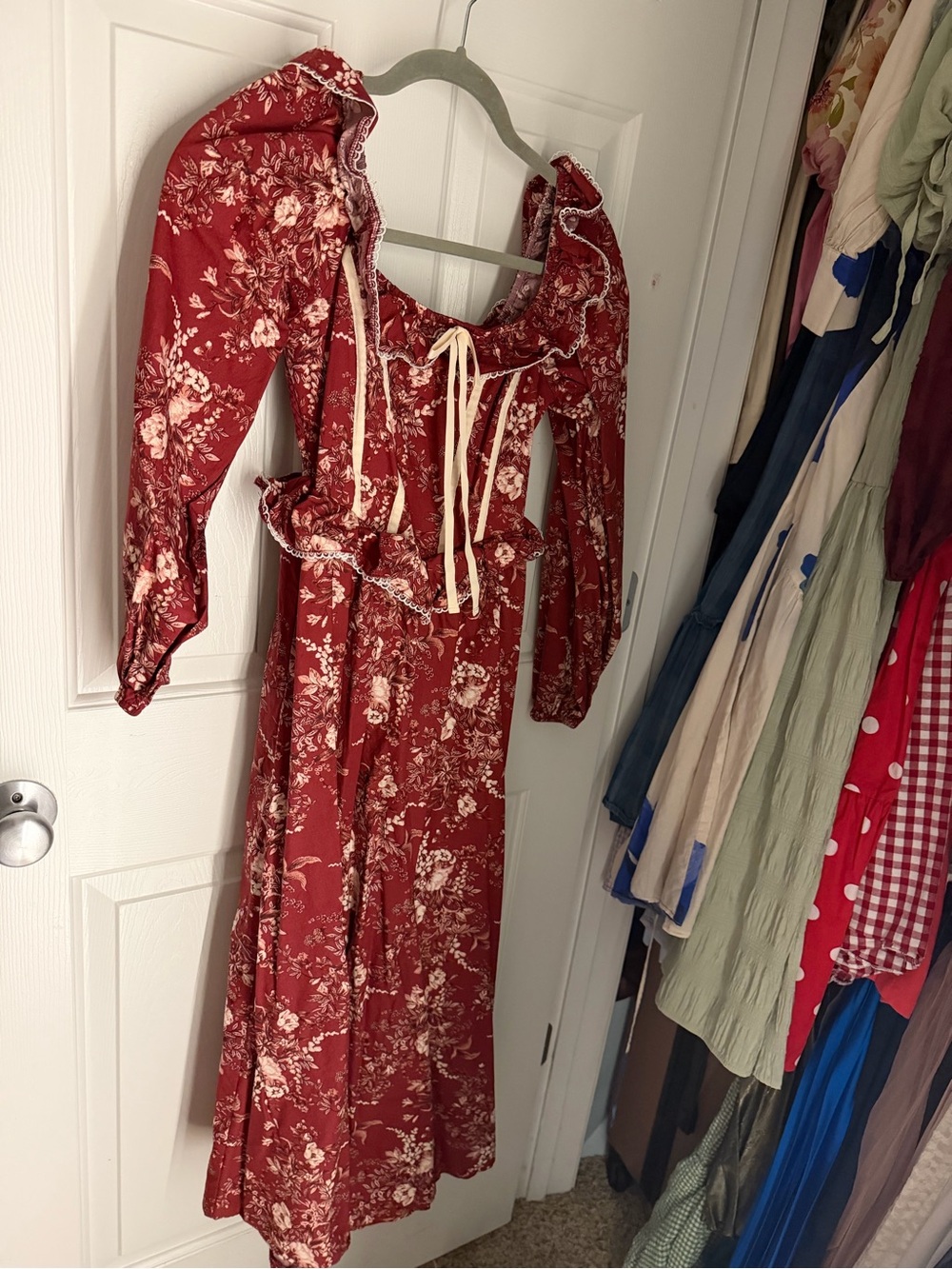 Listicle Rust Red Floral Maxi Dress with Cream Ties